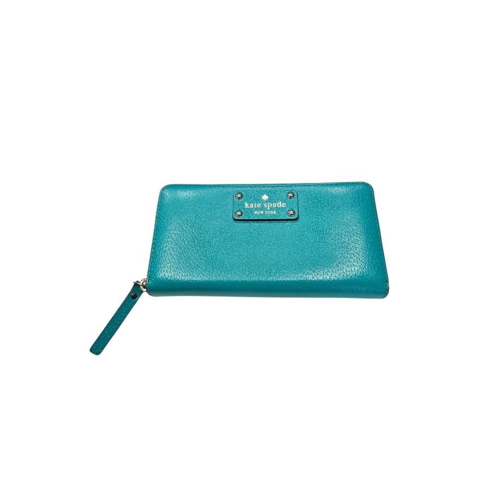 Kate Spade Wellesley Neda Teal Pebbled Leather Zip Around Continental Wallet